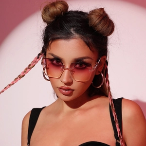 Chic rimless square sunglasses with pink to orange gradient lenses and metal temples