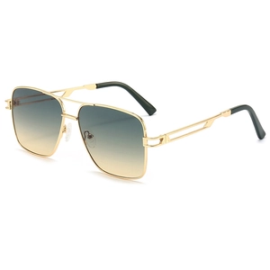 Fashion double bridge square aviator sunglasses with gold metal frame and gradient lenses