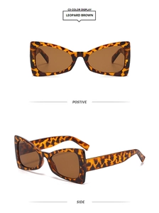 Detail of vintage leopard brown square cat-eye sunglasses with gradient dark tea lenses