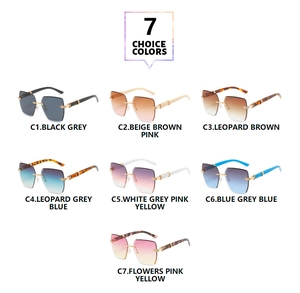 Collage of seven rimless square sunglasses with gradient lenses and metal bridge detail