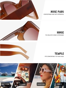 Detailed views of amber gradient oversized sunglasses with reinforced metal hinges