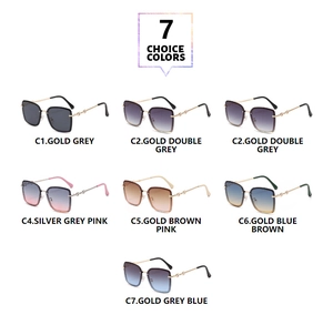 Selection of seven oversized rimless sunglasses featuring gradient lenses and metal chain temples