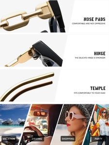 Gros plan sur les charnières en chaîne dorée et plaquettes de lunettes demi-cerclées