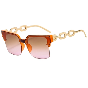 Lunettes de soleil demi-cerclées tendance avec verres dégradés roses et branches dorées