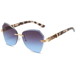 Modern rimless sunglasses with geometric gradient lenses and golden metal accents