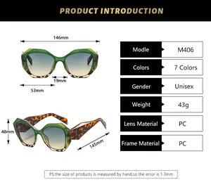 Detailed dimension chart showing size specifications for these polygon sunglasses