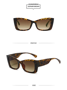 Vues détaillées de lunettes de soleil carrées léopard avec verres bruns dégradés