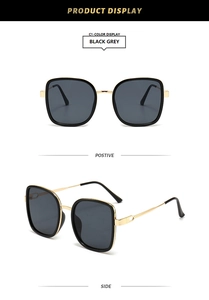 Détails de lunettes de soleil carrées en métal gris noir avec branches dorées