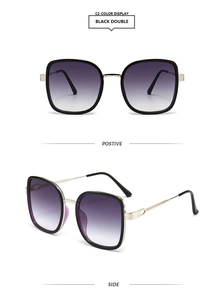 Détails de lunettes de soleil carrées noires avec branches dorées et verres dégradés