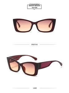 Détail des lunettes de soleil carrées œil-de-chat avec branches en maille rouge foncé