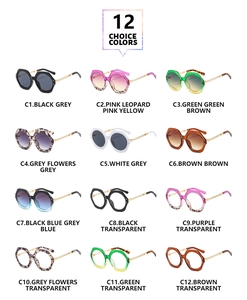 Grid view showing 12 colors of stylish oversized hexagonal sunglasses with metal temples