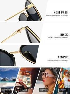 Détails de lunettes carrées avec charnières dorées et aperçu des scènes de style de vie