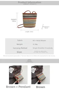 Spécifications de taille du sac seau en paille avec des rayures arc-en-ciel colorées