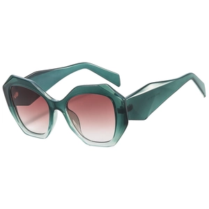 Polygonal dark green transparent sunglasses with gradient lenses in a stylish design