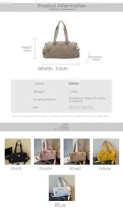 Detail view of large nylon fitness bag dimensions and five color options with straps