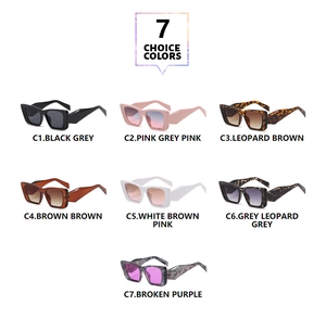 Collection of retro square sunglasses in various colors including pink, leopard, and black