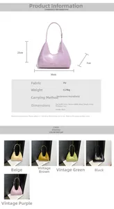 Detailed size chart for crescent underarm bag with weight and dimensions in PU leather