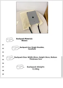 Detailed view of the oversized woven tote bag dimensions with iPad size comparison