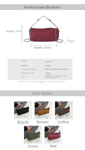 Detailed size guide and specifications chart for the large rivet underarm baguette bag