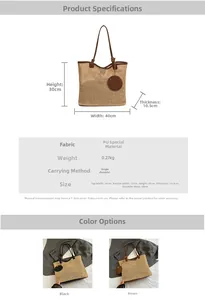 Size chart for woven tote bag showing dimensions weight and material specifications