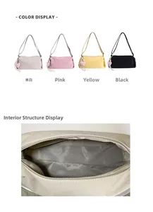 Detail showing various colors and interior zipper pocket of the nylon pillow bag