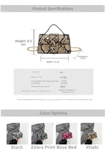 Specifiche dettagliate sulle dimensioni della mini borsa in PU con tracolla da 98 cm