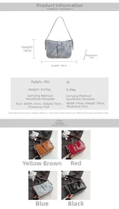 Detailed size chart and specifications for the retro crescent PU leather shoulder bag