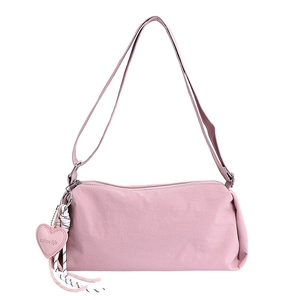 Pink casual minimalist crossbody pillow bag with adjustable strap and heart-shaped charm