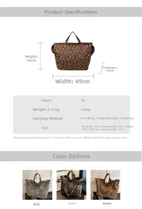Size chart showing large leopard print canvas tote bag dimensions and specifications