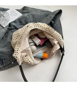 Top view of spacious hollow crochet bag interior showing storage for daily essentials