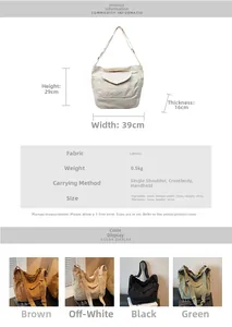Detailed size chart and multi-color selection for this canvas large capacity tote bag
