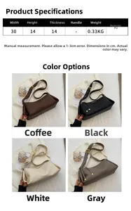Detailed size specifications and material chart for the vintage PU leather shoulder bag