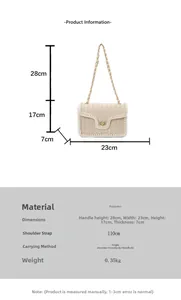Tableau des tailles détaillé du sac tissé crème avec perles et chaîne dorée