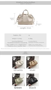 Detailed size specifications for the pleated PU leather crossbody bag 31x22x8cm