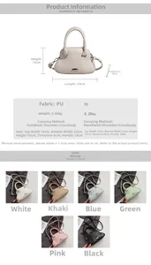 Detail showing dimensions of 23x15x8cm for the PU leather tote bag with various color options