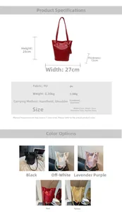 Detailed size chart and multi-color options for oil wax leather bucket bag for women