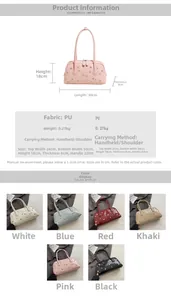 Detailed size chart and multi-color options for vintage studded PU leather shoulder bag