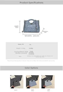 Spécifications de taille détaillées pour le sac à bandoulière en denim avec fermoir