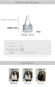 Detailed size chart for minimalist PU tote bag with ribbon bow and lace trim details
