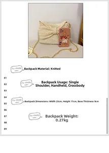 Detail of straw woven bag with oversized bow showing internal capacity and phone fit