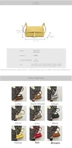 Detailed dimension guide and color options for the lychee grain leather crossbody bag