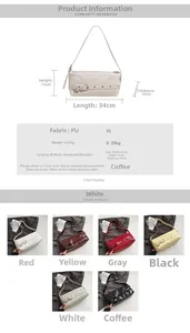 Detailed size chart and specifications for the stylish PU leather shoulder underarm bag