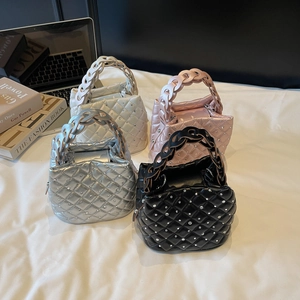 Chic quilted bucket bags with rhinestones and woven handles in four elegant colors