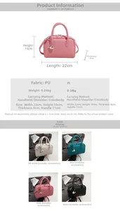 Size chart and details of the Boston handbag showing dimensions 22x15x8cm and PU material