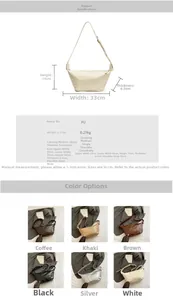 Tableau des dimensions et options multicolores pour ce sac à bandoulière minimaliste en PU