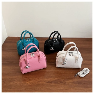 Detailed set of Boston bags in four colors with lychee texture and dolphin charms