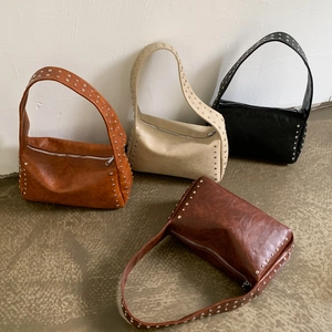 Chic rivet-embellished leather crossbody bags in four colors with wide shoulder straps
