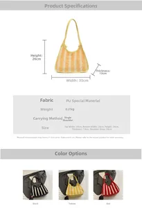 Detailed specifications of striped mesh shoulder bag with dimensions and material info