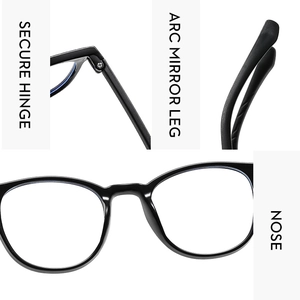 Detail of sturdy hinge, ergonomic arc legs and integrated nose pads of kids glasses