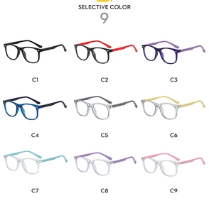 Selection of nine colorful square frame kids blue light glasses with soft silicone frames